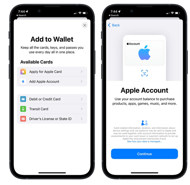 孝南苹果手机维修分享iOS 15.5钱包App如何添加 Apple 账户 